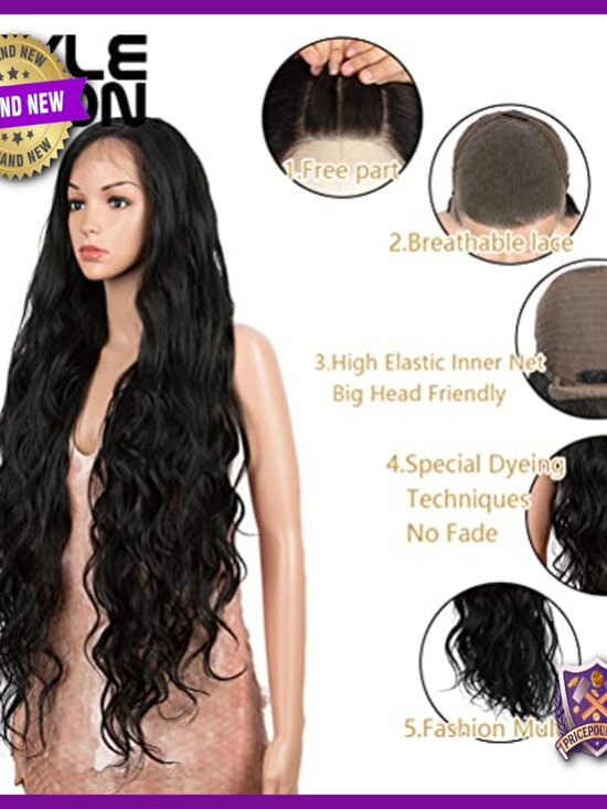 36-Inch Synthetic Lace Front Wig with Big Curls, Heat Resistant, Adjustable Cap main image 7